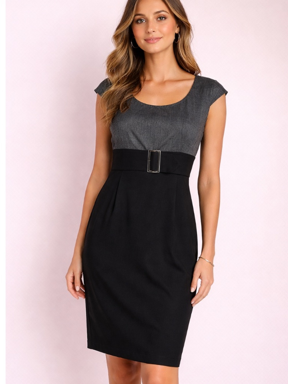 Evan Picone Two-Tone Black and Gray Asymmetrical Sheath Dress